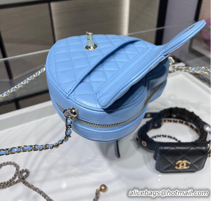 Purchase Grade Chanel 2022S Love Heart Original Lambskin Crossbody Chain Bag AS3191Y Blue