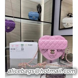 Inexpensive Chanel 2022S Love Heart Original Lambskin Crossbody Chain Bag AS3191Y Pink