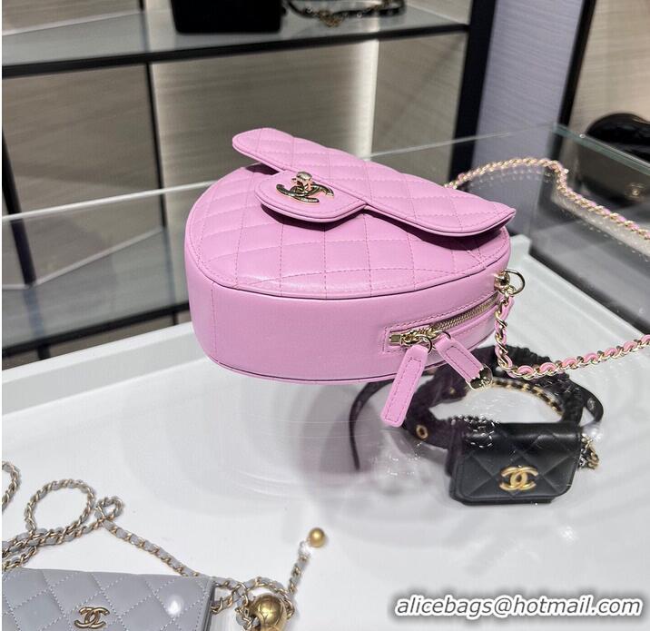 Inexpensive Chanel 2022S Love Heart Original Lambskin Crossbody Chain Bag AS3191Y Pink