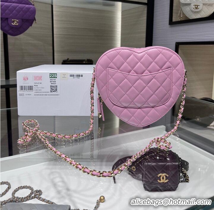 Inexpensive Chanel 2022S Love Heart Original Lambskin Crossbody Chain Bag AS3191Y Pink