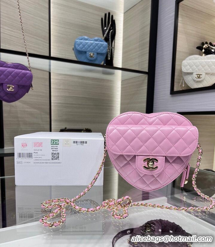 Inexpensive Chanel 2022S Love Heart Original Lambskin Crossbody Chain Bag AS3191Y Pink