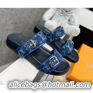 Hot Style Louis Vuitton Bom Dia Monogram Denim Flat Slide Sandals Blue/Black 032583