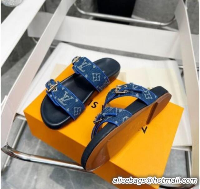 Hot Style Louis Vuitton Bom Dia Monogram Denim Flat Slide Sandals Blue/Black 032583