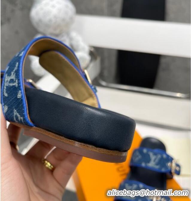 Hot Style Louis Vuitton Bom Dia Monogram Denim Flat Slide Sandals Blue/Black 032583