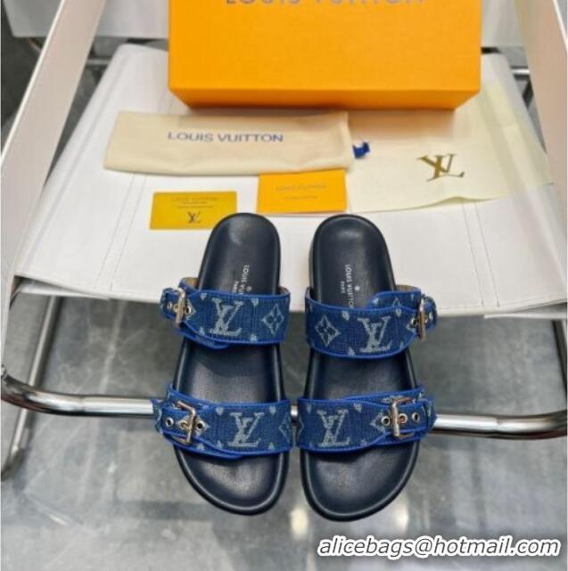 Hot Style Louis Vuitton Bom Dia Monogram Denim Flat Slide Sandals Blue/Black 032583