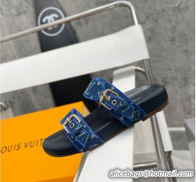 Hot Style Louis Vuitton Bom Dia Monogram Denim Flat Slide Sandals Blue/Black 032583