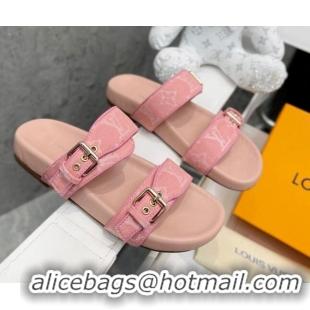 Stylish Louis Vuitton Bom Dia Monogram Denim Flat Slide Sandals Pink/Nude 032585