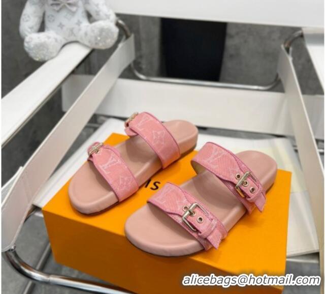 Stylish Louis Vuitton Bom Dia Monogram Denim Flat Slide Sandals Pink/Nude 032585