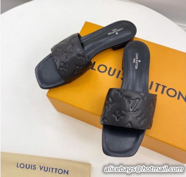 Classic Louis Vuitton Revival Flat Slide Sandals in Monogram Embossed Lambskin Black 032589