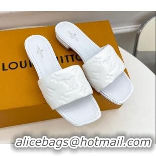 Duplicate Louis Vuitton Revival Flat Slide Sandals in Monogram Embossed Lambskin White 032590