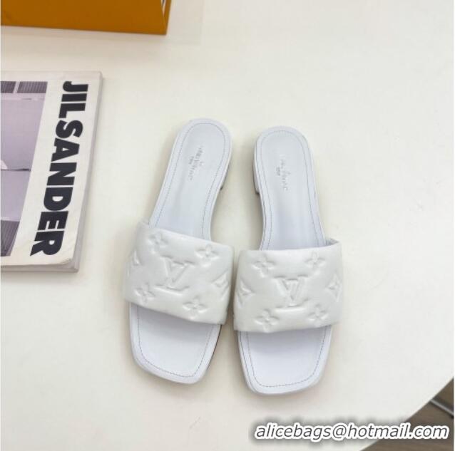 Duplicate Louis Vuitton Revival Flat Slide Sandals in Monogram Embossed Lambskin White 032590