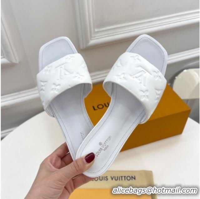 Duplicate Louis Vuitton Revival Flat Slide Sandals in Monogram Embossed Lambskin White 032590