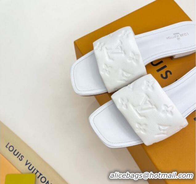 Duplicate Louis Vuitton Revival Flat Slide Sandals in Monogram Embossed Lambskin White 032590