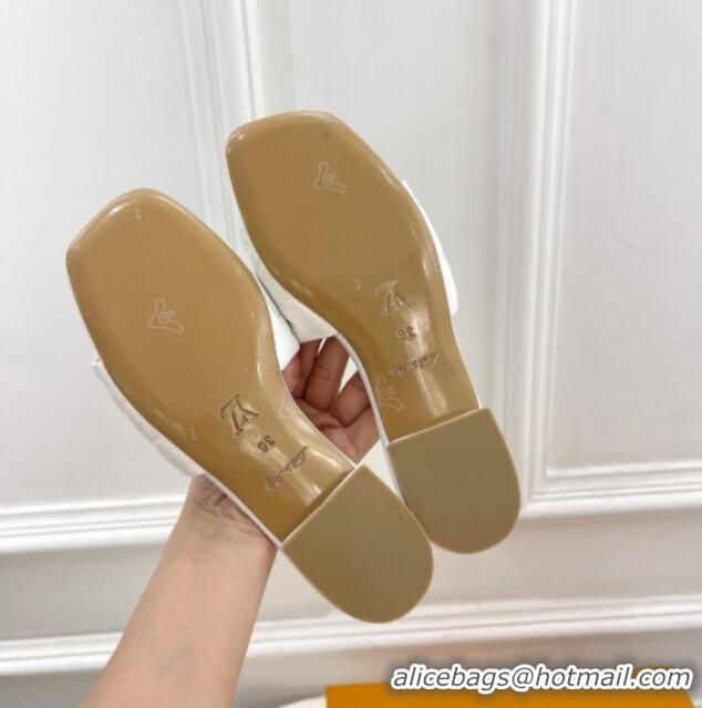 Duplicate Louis Vuitton Revival Flat Slide Sandals in Monogram Embossed Lambskin White 032590