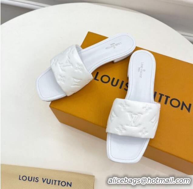 Duplicate Louis Vuitton Revival Flat Slide Sandals in Monogram Embossed Lambskin White 032590