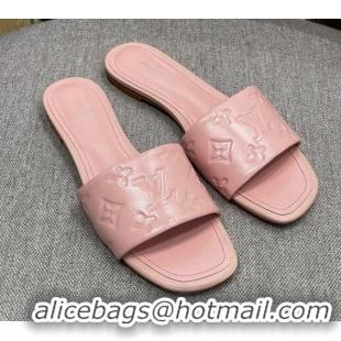 Unique Style Louis Vuitton Revival Flat Slide Sandals in Monogram Embossed Lambskin Pink 032591