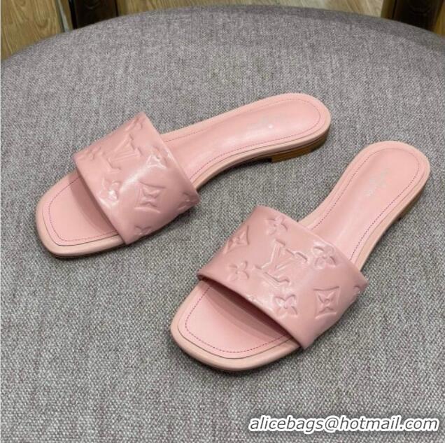 Unique Style Louis Vuitton Revival Flat Slide Sandals in Monogram Embossed Lambskin Pink 032591