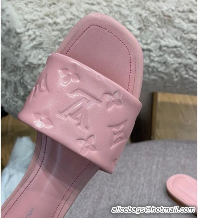 Unique Style Louis Vuitton Revival Flat Slide Sandals in Monogram Embossed Lambskin Pink 032591