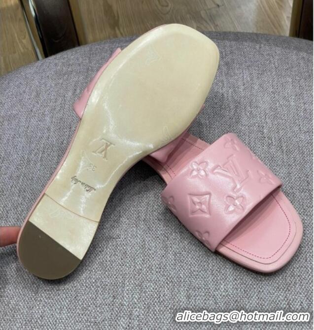 Unique Style Louis Vuitton Revival Flat Slide Sandals in Monogram Embossed Lambskin Pink 032591