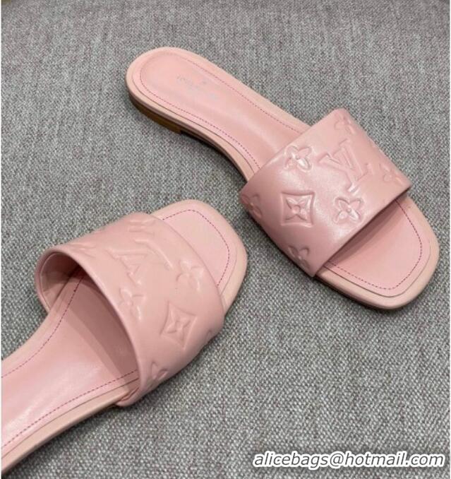 Unique Style Louis Vuitton Revival Flat Slide Sandals in Monogram Embossed Lambskin Pink 032591