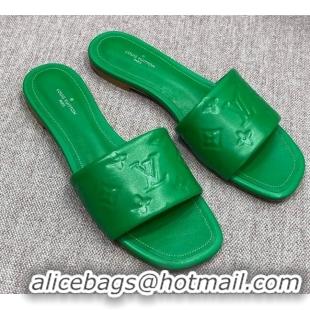 Perfect Louis Vuitton Revival Flat Slide Sandals in Monogram Embossed Lambskin Green 032593