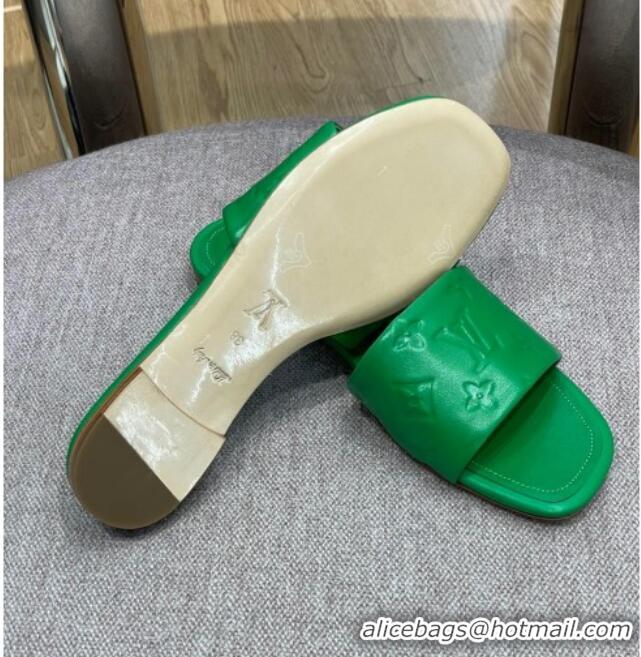 Perfect Louis Vuitton Revival Flat Slide Sandals in Monogram Embossed Lambskin Green 032593