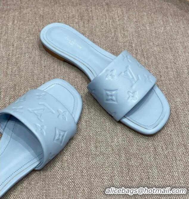 Purchase Louis Vuitton Revival Flat Slide Sandals in Monogram Embossed Lambskin Pale Blue 032593