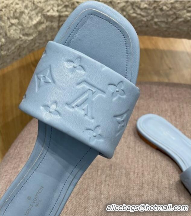 Purchase Louis Vuitton Revival Flat Slide Sandals in Monogram Embossed Lambskin Pale Blue 032593