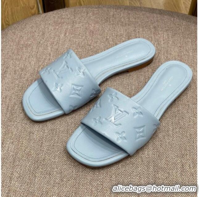 Purchase Louis Vuitton Revival Flat Slide Sandals in Monogram Embossed Lambskin Pale Blue 032593