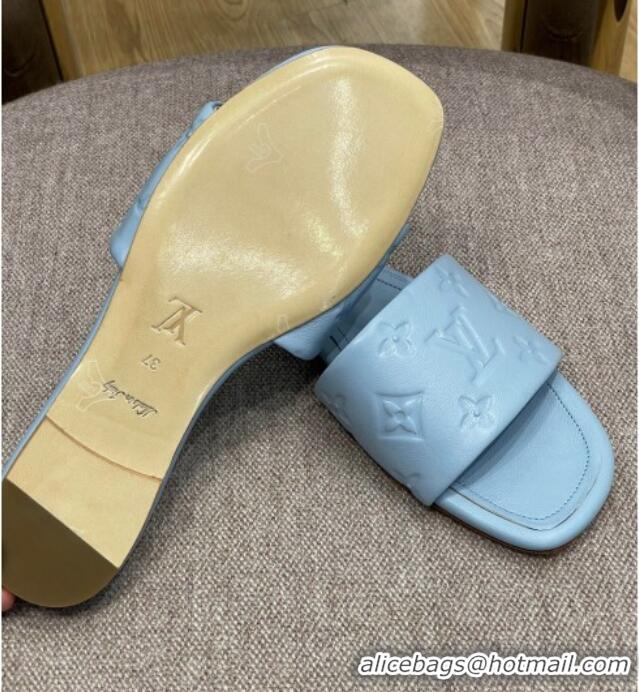 Purchase Louis Vuitton Revival Flat Slide Sandals in Monogram Embossed Lambskin Pale Blue 032593