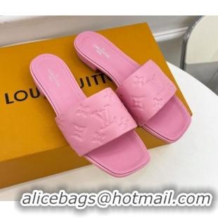 Good Quality Louis Vuitton Revival Flat Slide Sandals in Monogram Embossed Lambskin Pink 032595