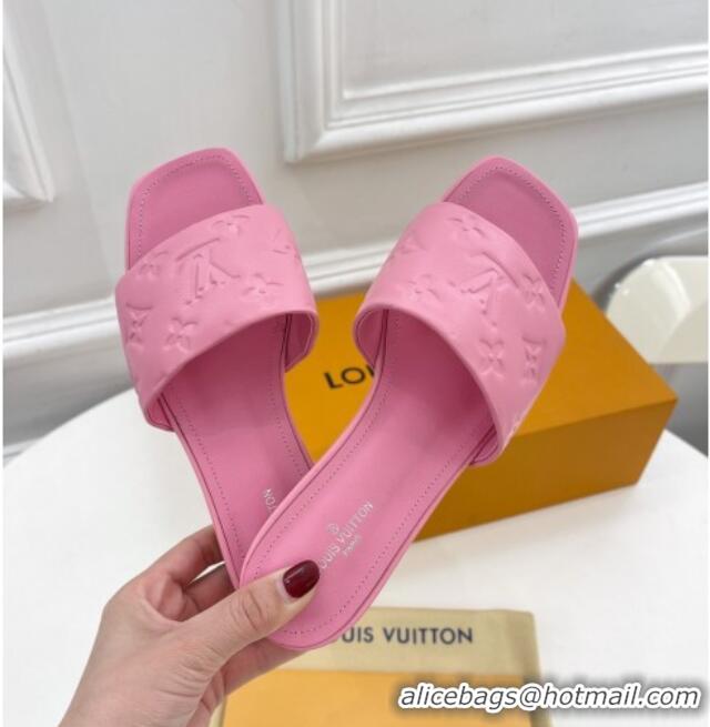 Good Quality Louis Vuitton Revival Flat Slide Sandals in Monogram Embossed Lambskin Pink 032595