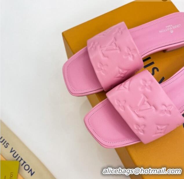 Good Quality Louis Vuitton Revival Flat Slide Sandals in Monogram Embossed Lambskin Pink 032595