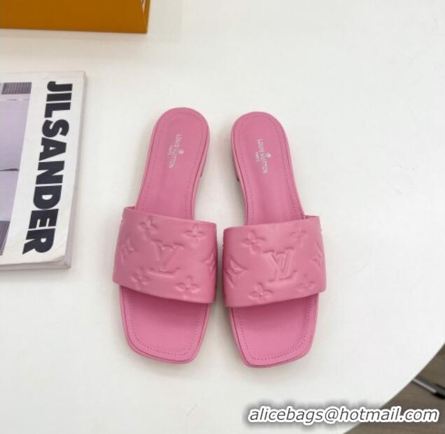 Good Quality Louis Vuitton Revival Flat Slide Sandals in Monogram Embossed Lambskin Pink 032595