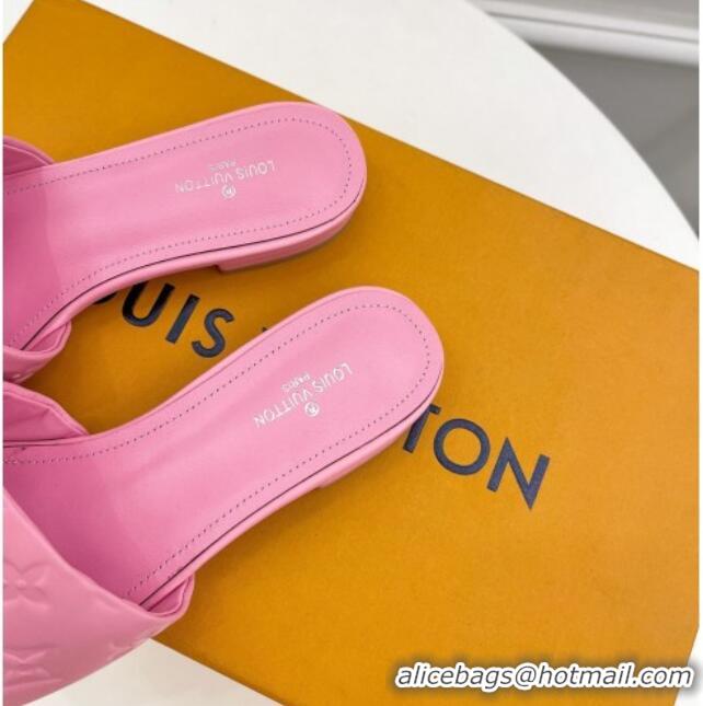 Good Quality Louis Vuitton Revival Flat Slide Sandals in Monogram Embossed Lambskin Pink 032595