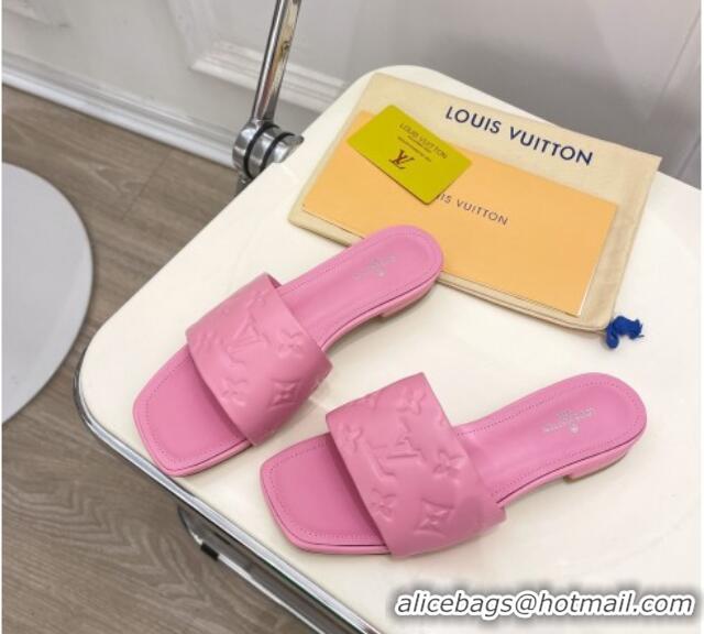 Good Quality Louis Vuitton Revival Flat Slide Sandals in Monogram Embossed Lambskin Pink 032595