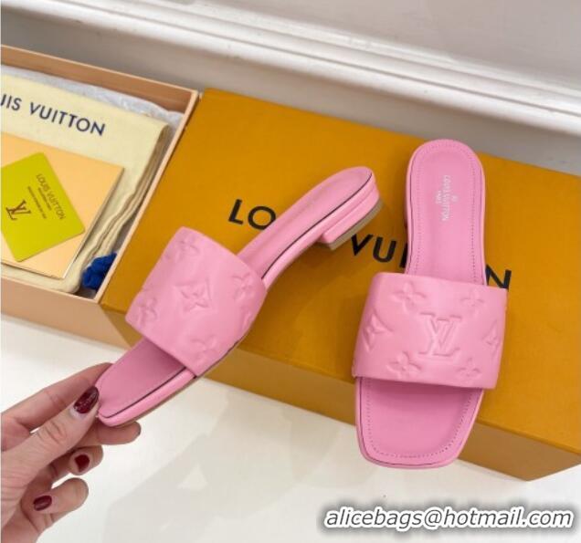 Good Quality Louis Vuitton Revival Flat Slide Sandals in Monogram Embossed Lambskin Pink 032595