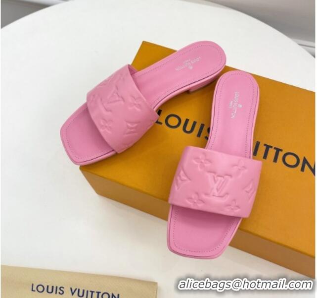 Good Quality Louis Vuitton Revival Flat Slide Sandals in Monogram Embossed Lambskin Pink 032595