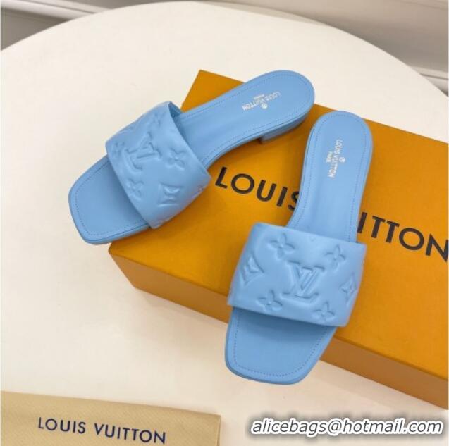 Best Grade Louis Vuitton Revival Flat Slide Sandals in Monogram Embossed Lambskin Blue 032595