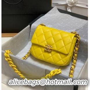 Top Grade Chanel mini Shoulder Bag Lambskin&Gold-Tone Metal AS3205 yellow