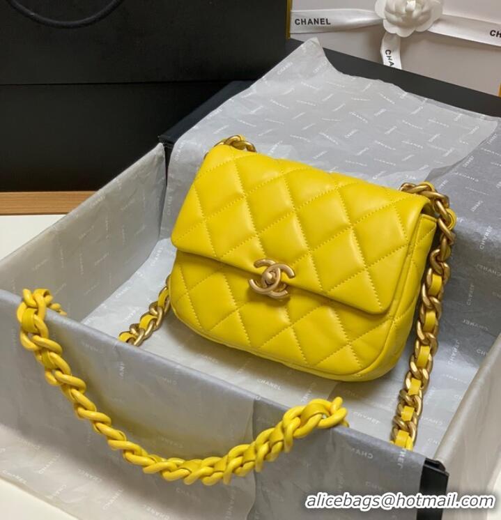 Top Grade Chanel mini Shoulder Bag Lambskin&Gold-Tone Metal AS3205 yellow