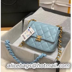 Luxury Classic Chanel mini Shoulder Bag Lambskin&Gold-Tone Metal AS3205 sky blue