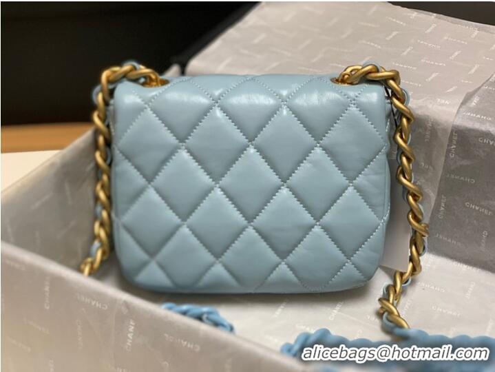 Luxury Classic Chanel mini Shoulder Bag Lambskin&Gold-Tone Metal AS3205 sky blue