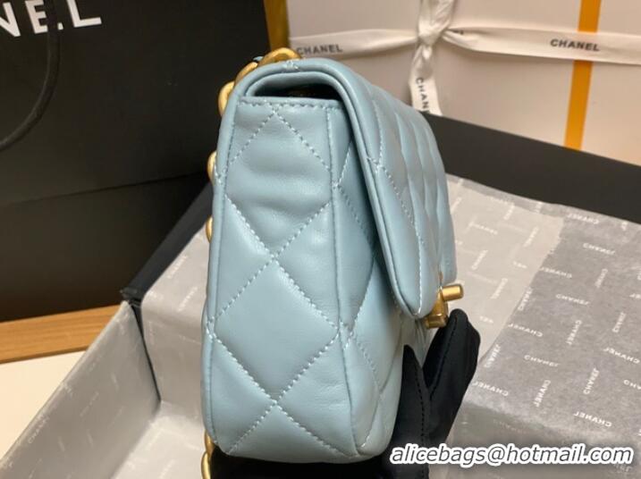 Luxury Classic Chanel mini Shoulder Bag Lambskin&Gold-Tone Metal AS3205 sky blue