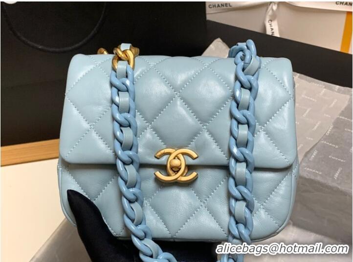 Luxury Classic Chanel mini Shoulder Bag Lambskin&Gold-Tone Metal AS3205 sky blue