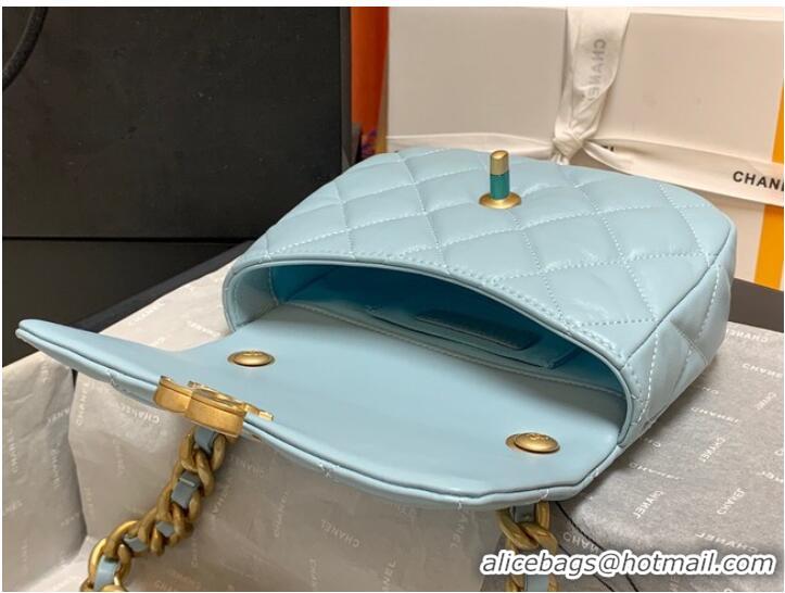 Luxury Classic Chanel mini Shoulder Bag Lambskin&Gold-Tone Metal AS3205 sky blue