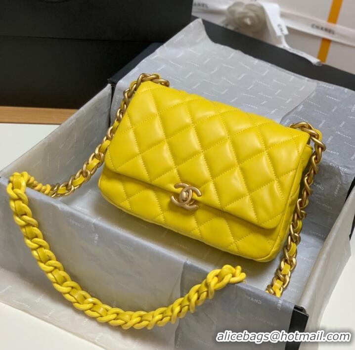 Modern Classic Chanel small Shoulder Bag Lambskin&Gold-Tone Metal AS3206 yellow