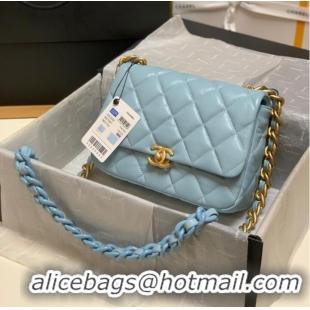 Fashion Discount Chanel small Shoulder Bag Lambskin&Gold-Tone Metal AS3206 sky blue