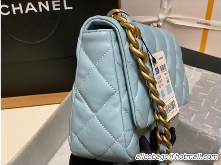 Fashion Discount Chanel small Shoulder Bag Lambskin&Gold-Tone Metal AS3206 sky blue