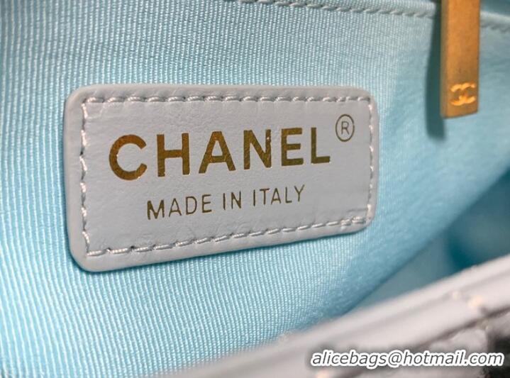 Fashion Discount Chanel small Shoulder Bag Lambskin&Gold-Tone Metal AS3206 sky blue